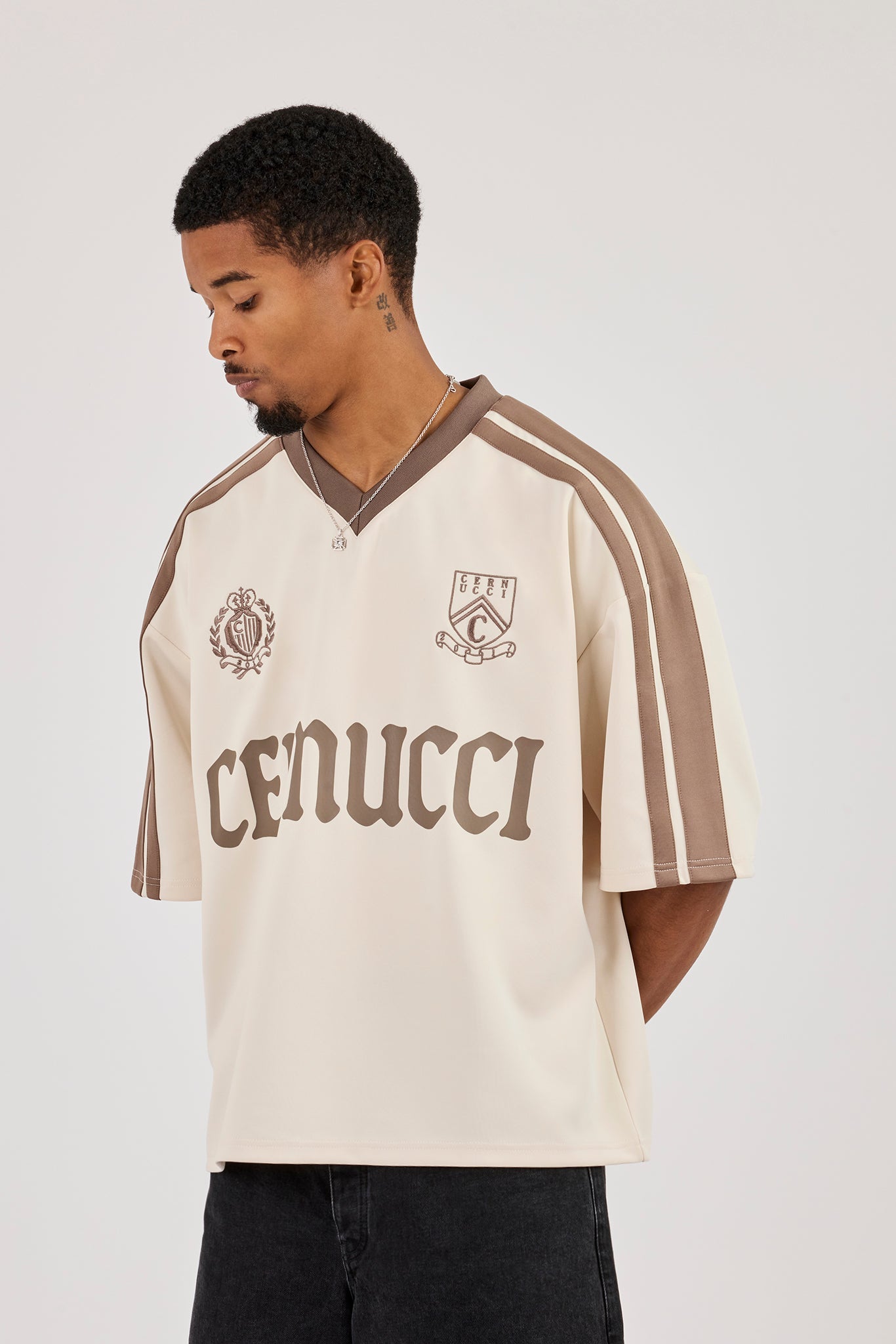 Oversized Cernucci Football Top - Off White